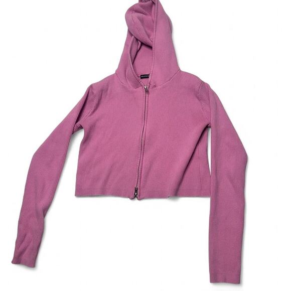 Brandy Melville Pink Lightweight Zip Up Hoodie 100% Cotton One Size Fits XS-M - Picture 5 of 6